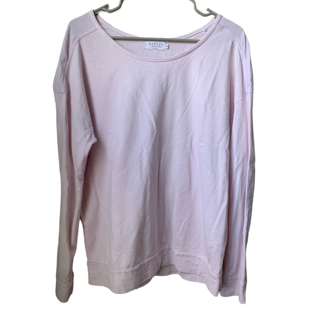 VELVET Women’s Light Baby Pink Elbow Patches Long Sleeve Top